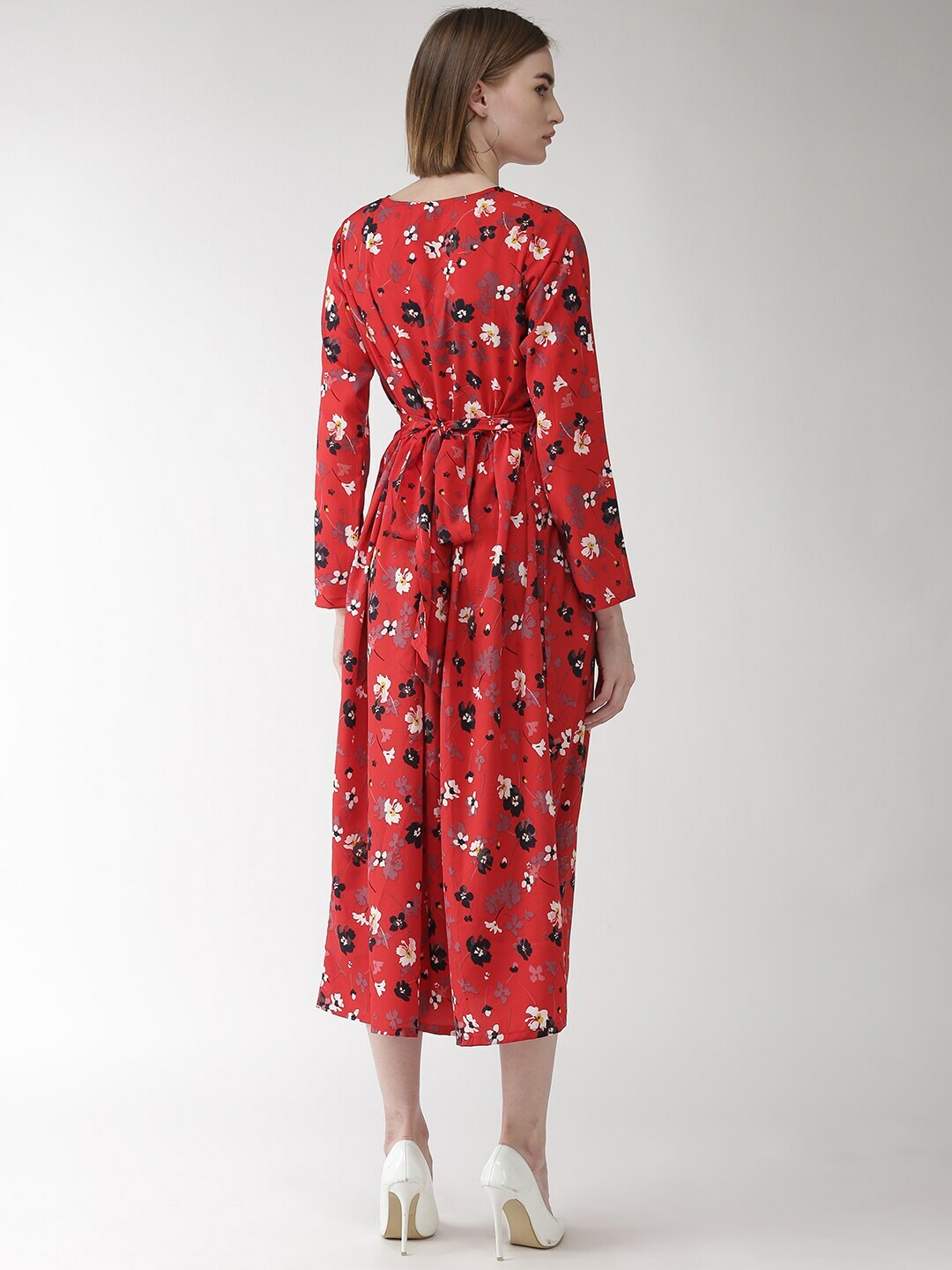 plusS Women Red Floral Print Fit and Flare Dress