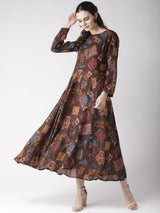 plusS Women Brown  Beige Printed A-Line Dress