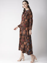 plusS Women Brown  Beige Printed A-Line Dress
