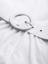 plusS Women White Cotton Solid A-Line Dress With Belt