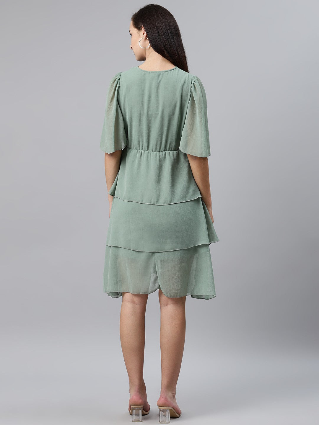 plusS Sea Green Solid Layered Wrap Dress