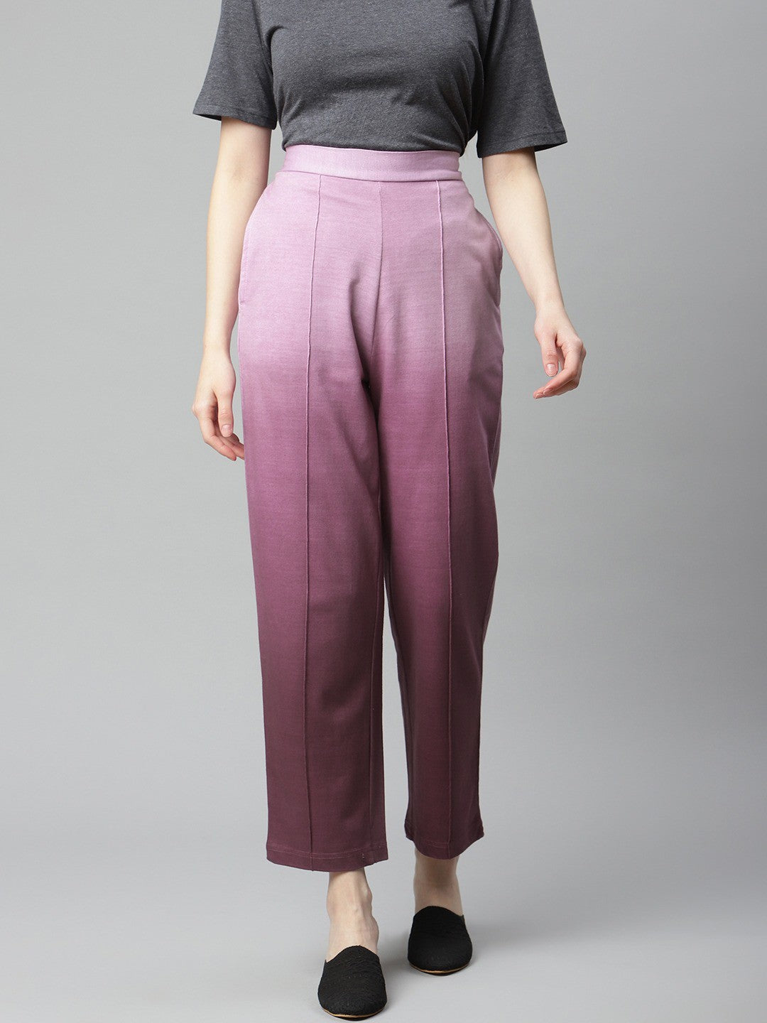 plusS Women Purple Ombre Effect Straight-Fit Pure Cotton Track Pants