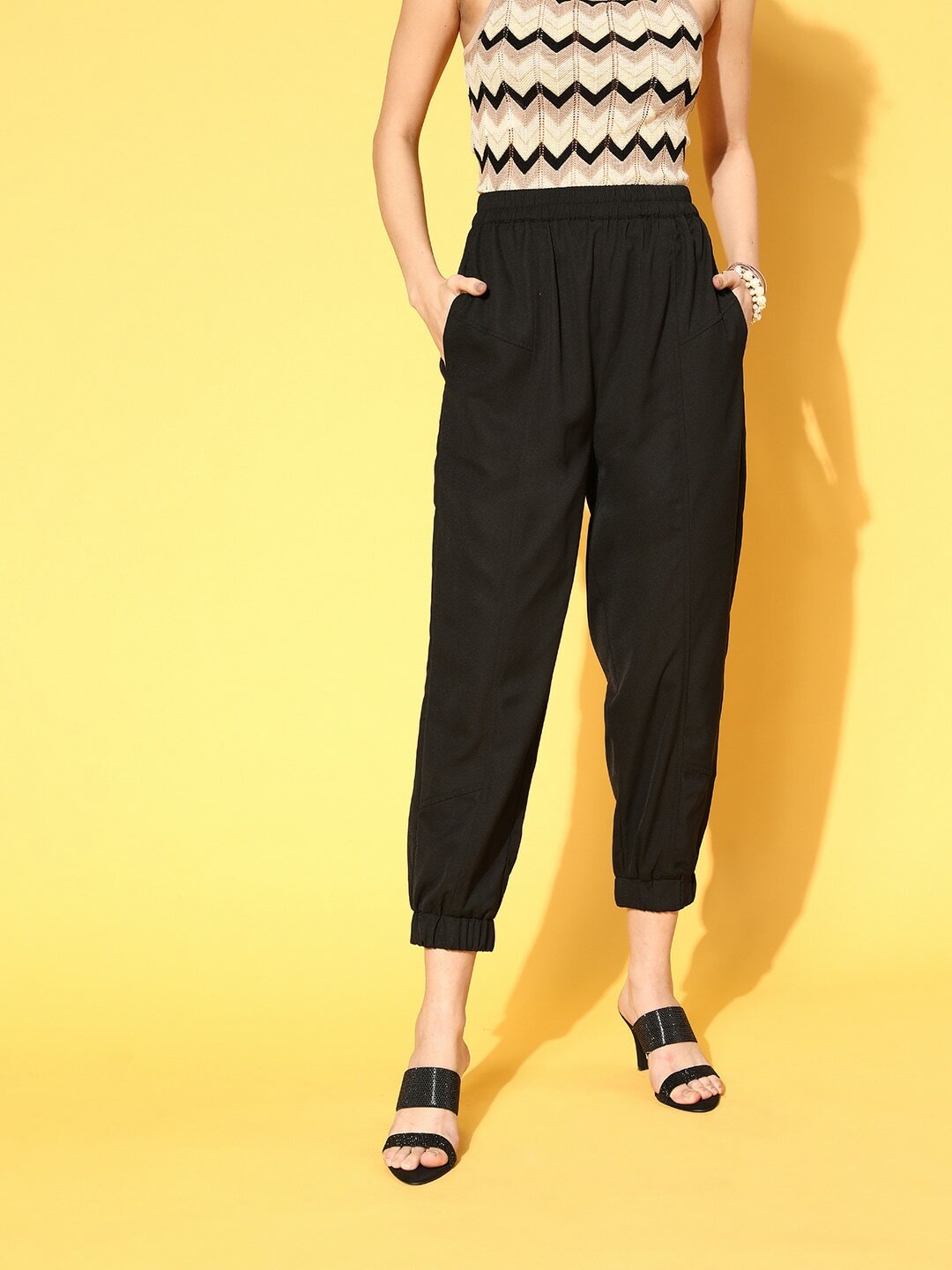 Stunning Black Solid Volume Play Track Pants