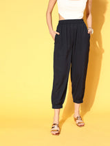 Navy Blue Solid Volume Play Track Pants