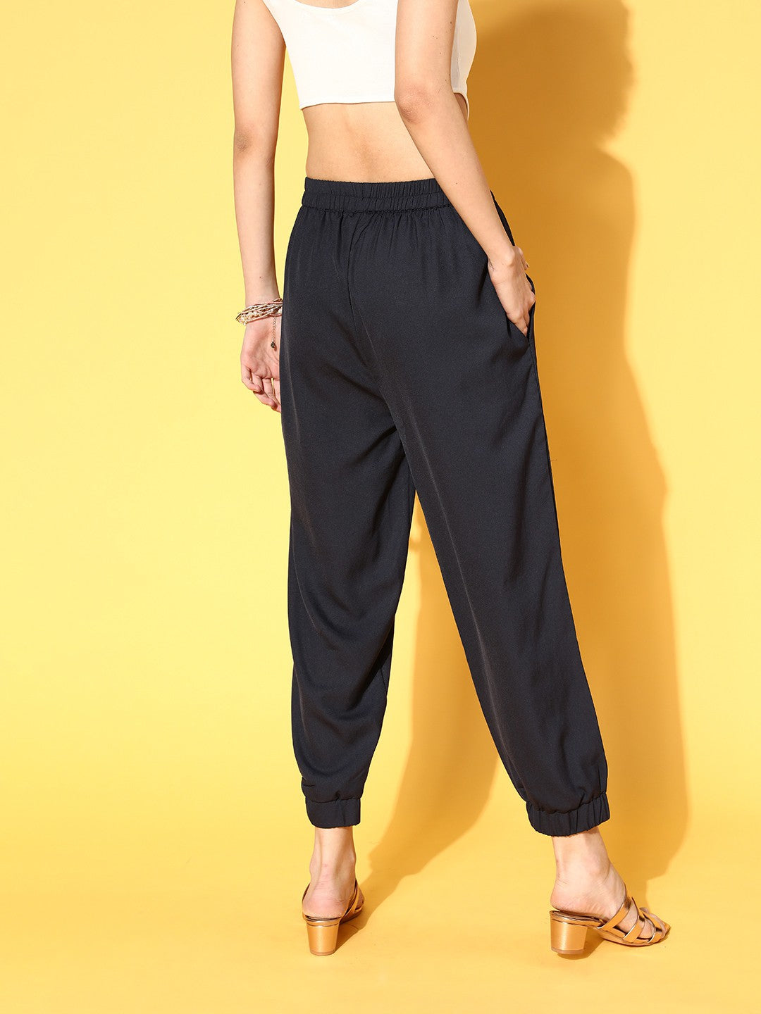 Navy Blue Solid Volume Play Track Pants