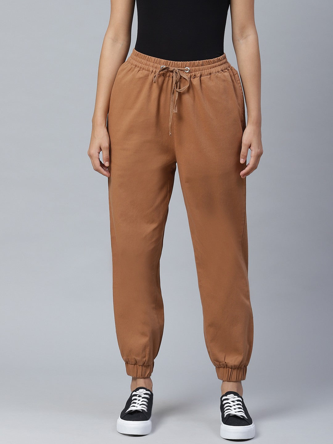 Brown Straight Fit Solid Joggers