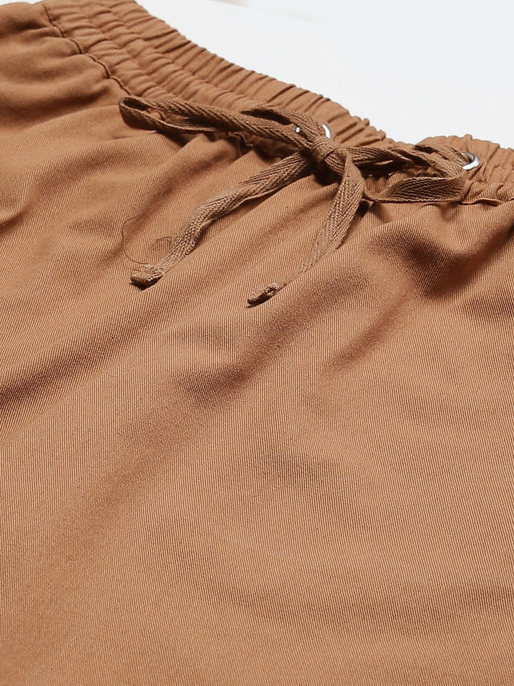 Brown Straight Fit Solid Joggers