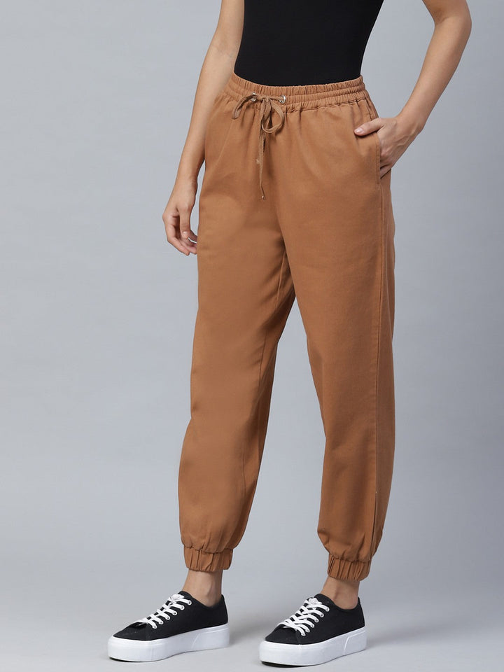 Brown Straight Fit Solid Joggers