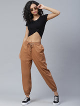 Brown Straight Fit Solid Joggers