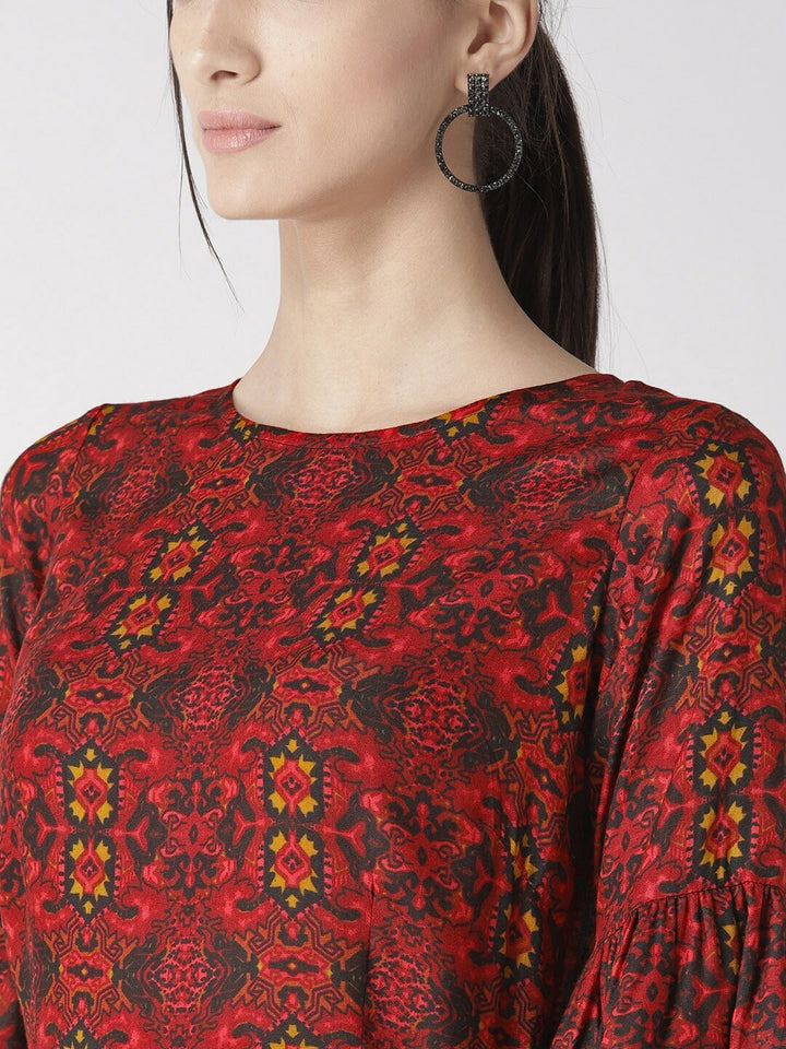 plusS Red  Black Printed A-Line Dress