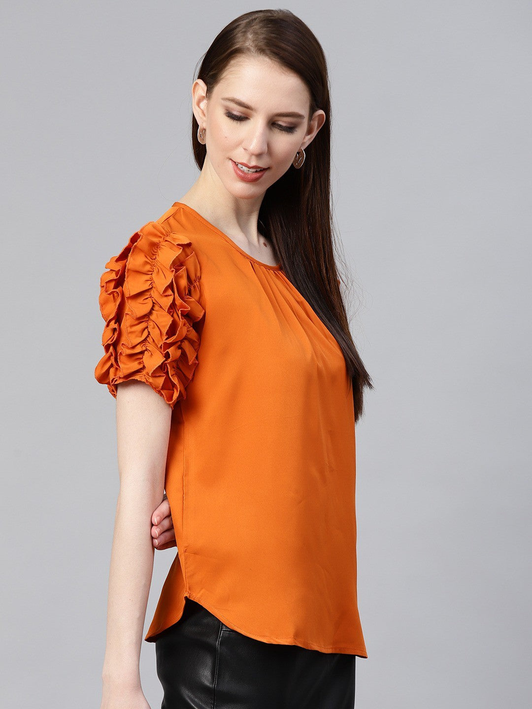 plusS Rust Orange Ruffled Top