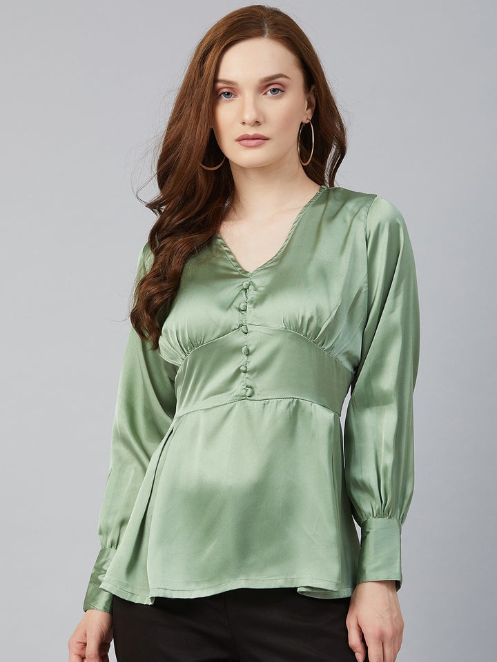 plusS Green Solid Ruched A-Line Top