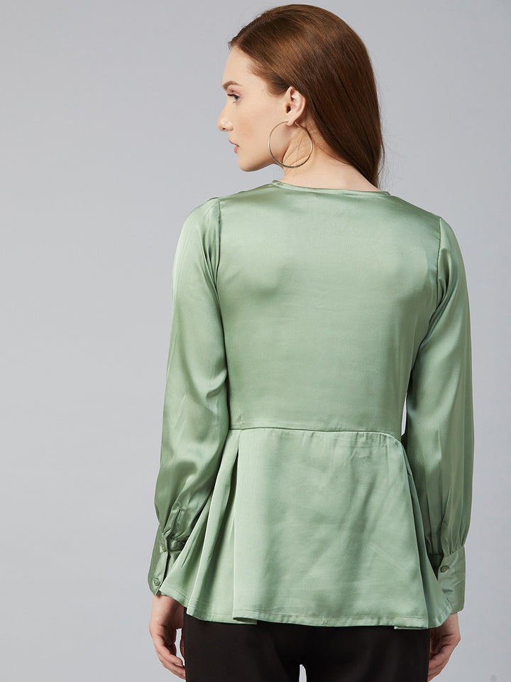 plusS Green Solid Ruched A-Line Top