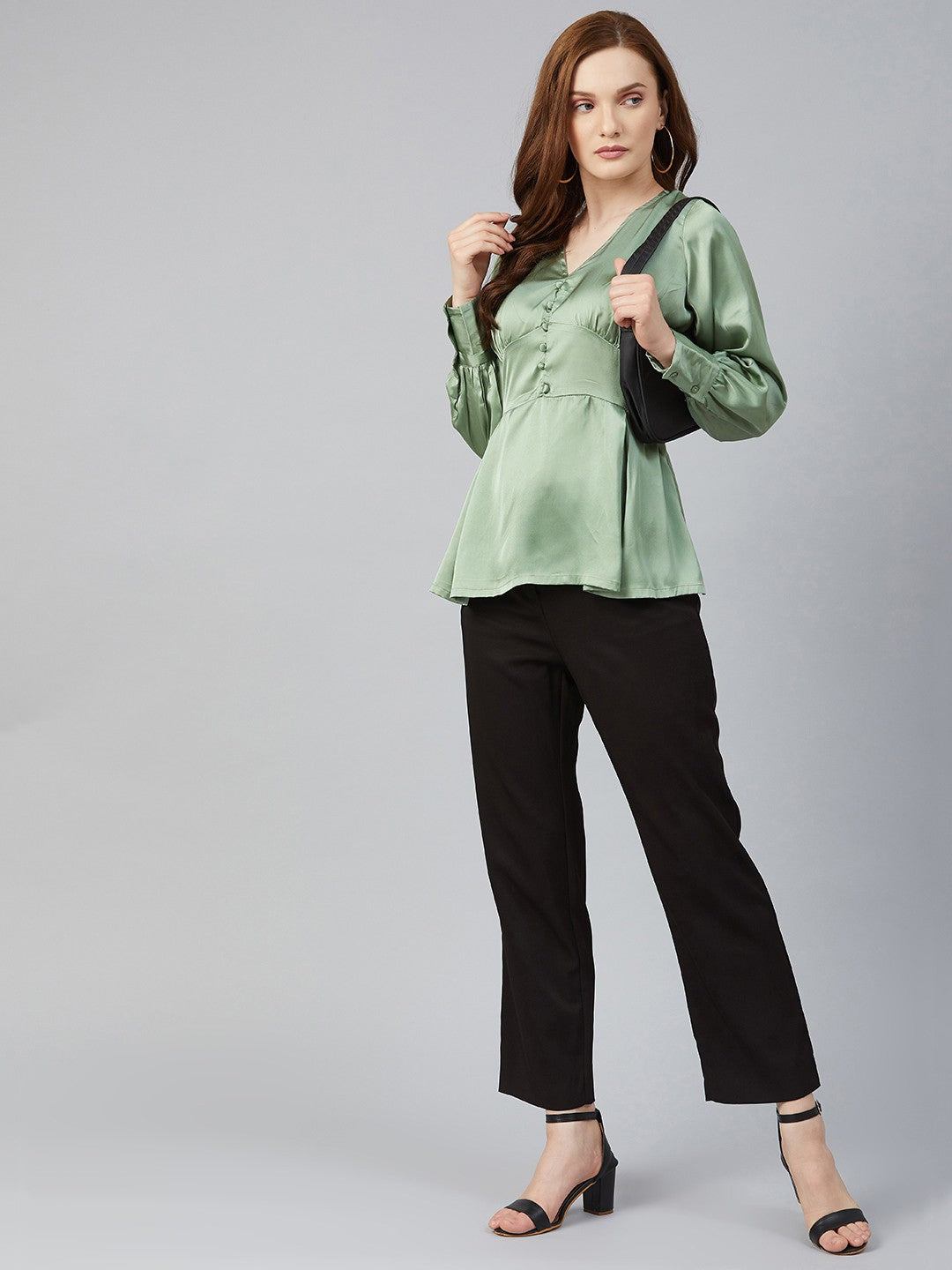 plusS Green Solid Ruched A-Line Top