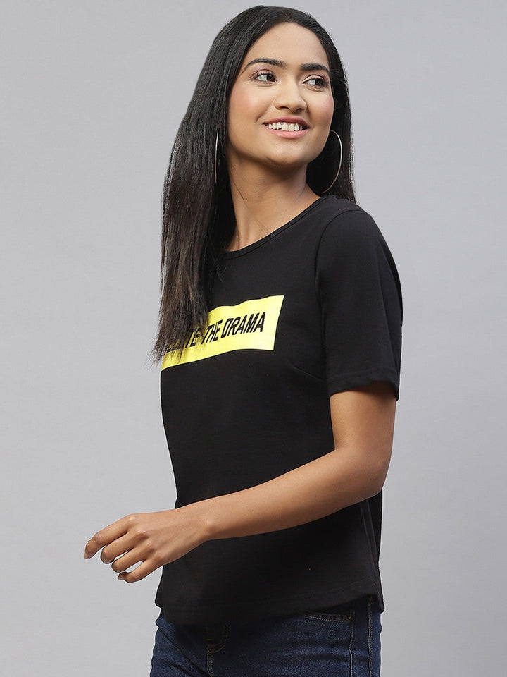 Yellow Typography Print Cotton T-shirt