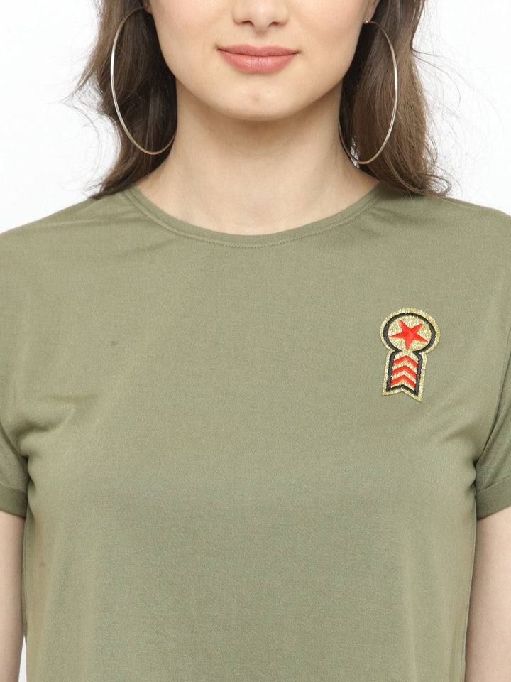 Olive Green Solid Round Neck T-shirt