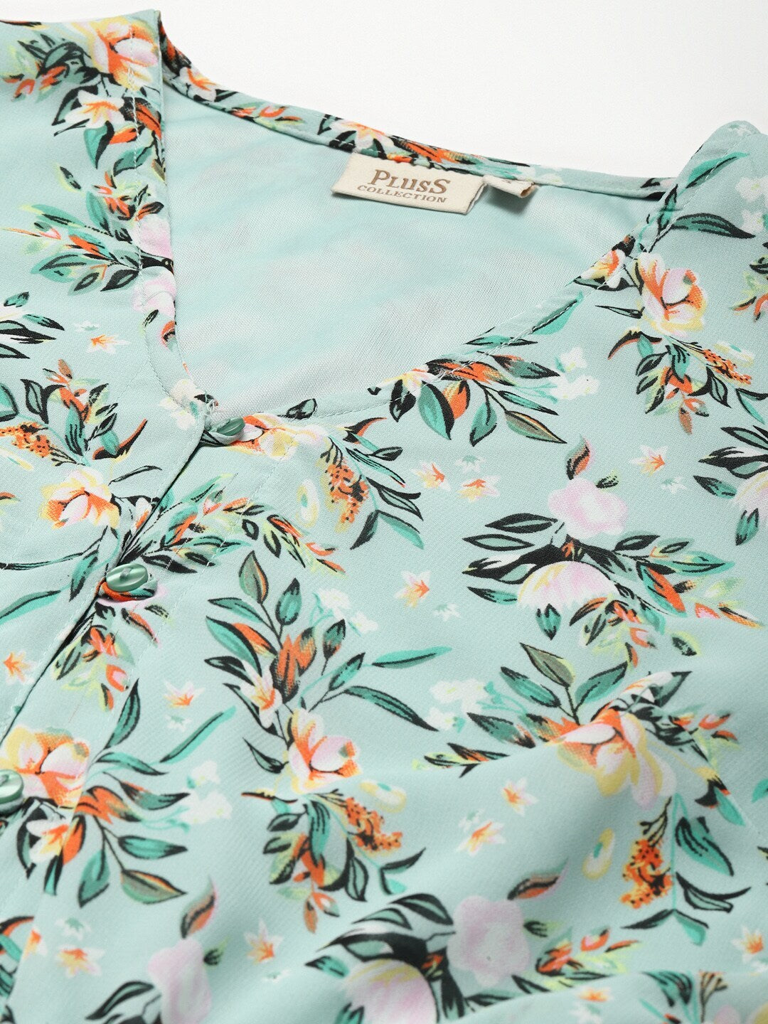 plusS Sea Green Floral Print A-Line Midi Dress