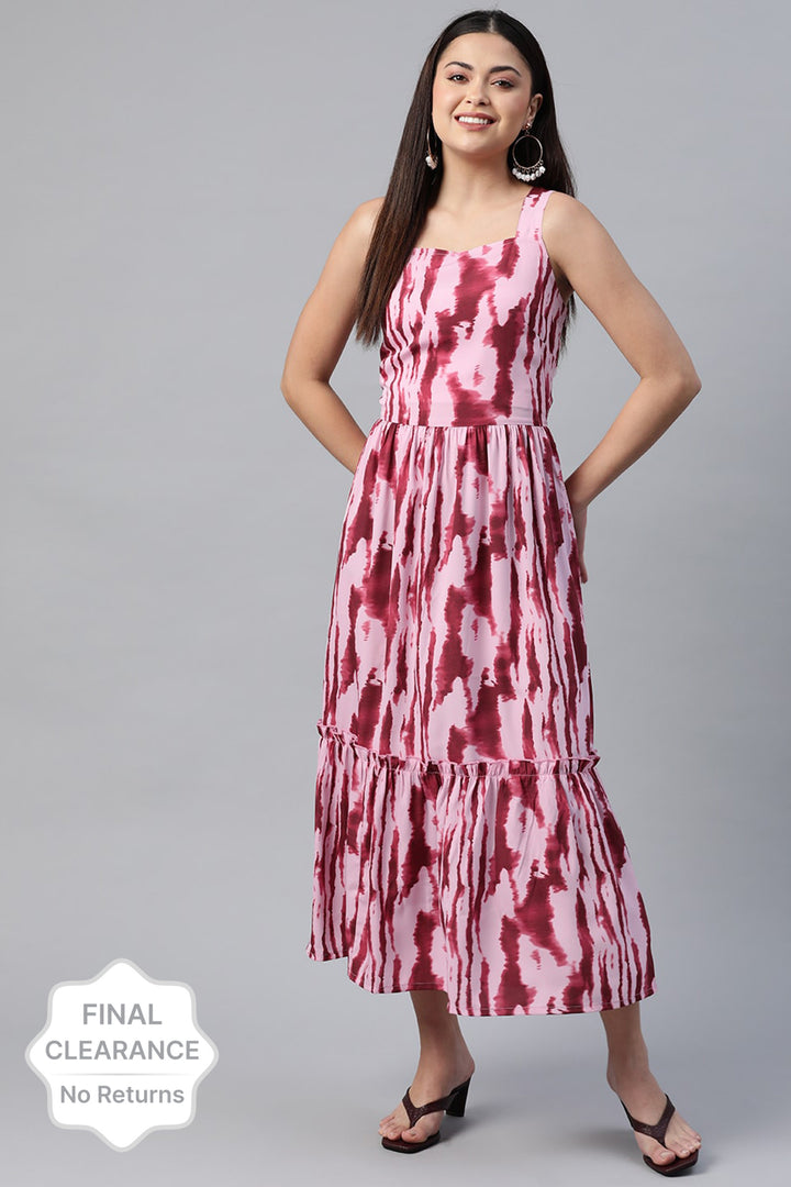 plusS Tie and Dye Tiered A-Line Midi Dress