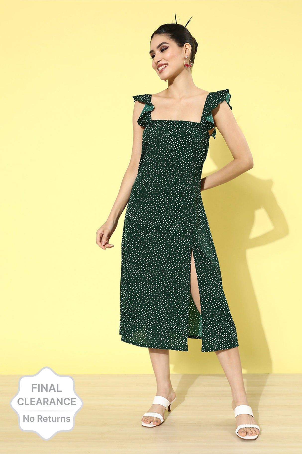 Green Printed A-Line Dress