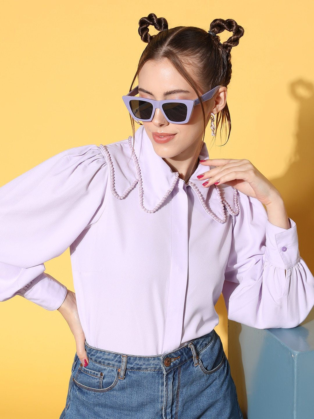 Charming Lavender Solid State t Collar Shirt