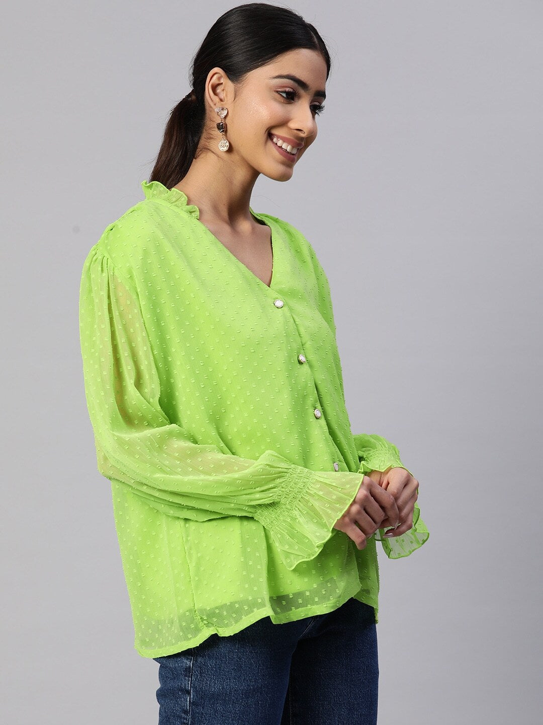 plusS Self Design Semi Sheer Casual Shirt