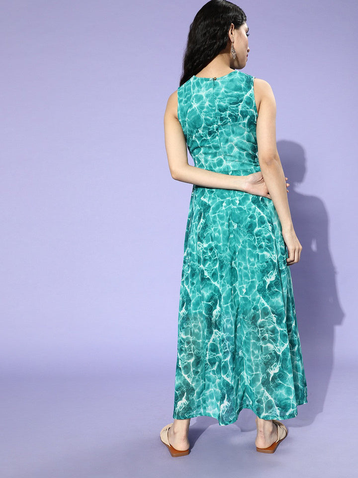 Gorgeous Green Floral Cinched Waist Dress