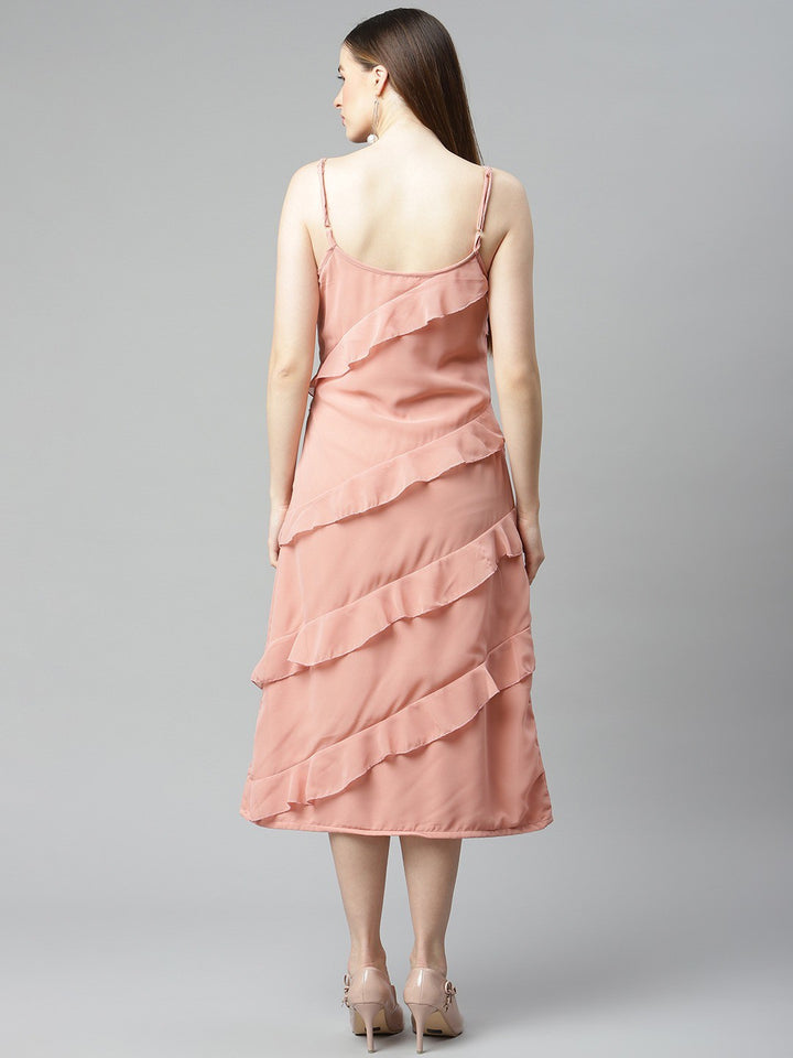 plusS Pink Solid A-Line Midi Ruffle Dress