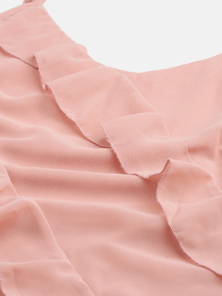 plusS Pink Solid A-Line Midi Ruffle Dress