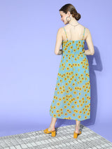 plusS Turquoise Blue  Yellow Floral Georgette Maxi Dress