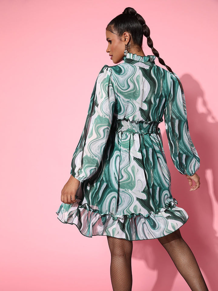 plusS Green Printed Fit  Flare Dress