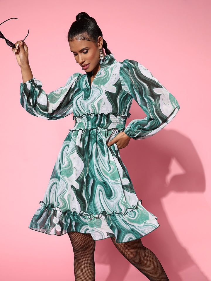 plusS Green Printed Fit  Flare Dress