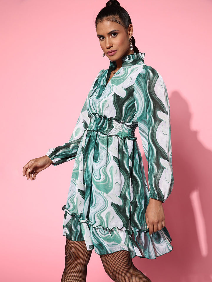 plusS Green Printed Fit  Flare Dress