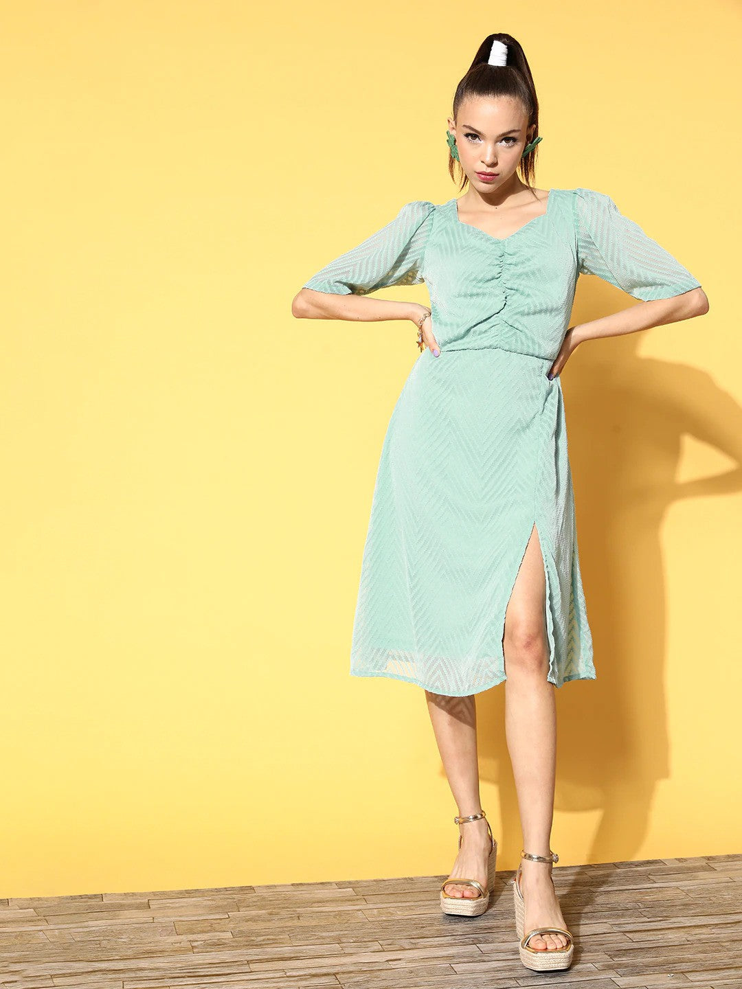 Enchanting Sea Green Striped Vacay Attire