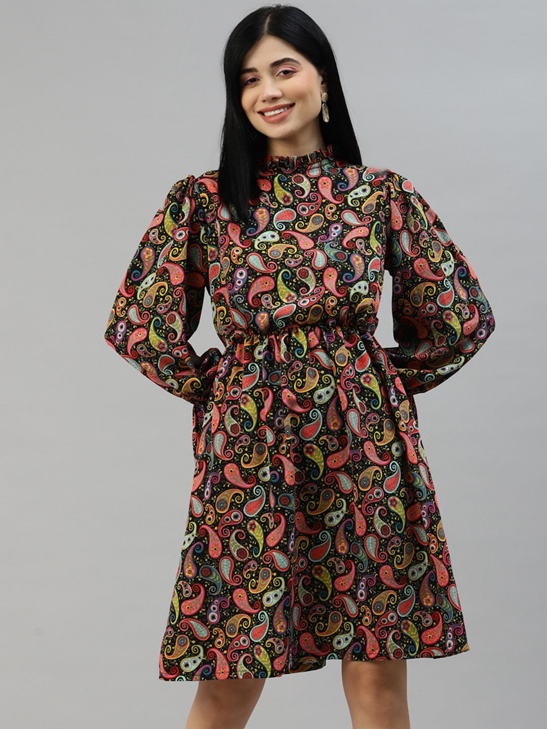 Pink Ethnic Motifs A-Line Dress