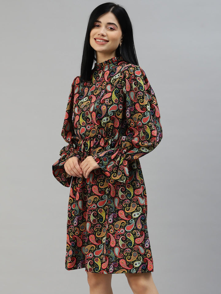 plusS Black  Pink Ethnic Motifs A-Line Dress