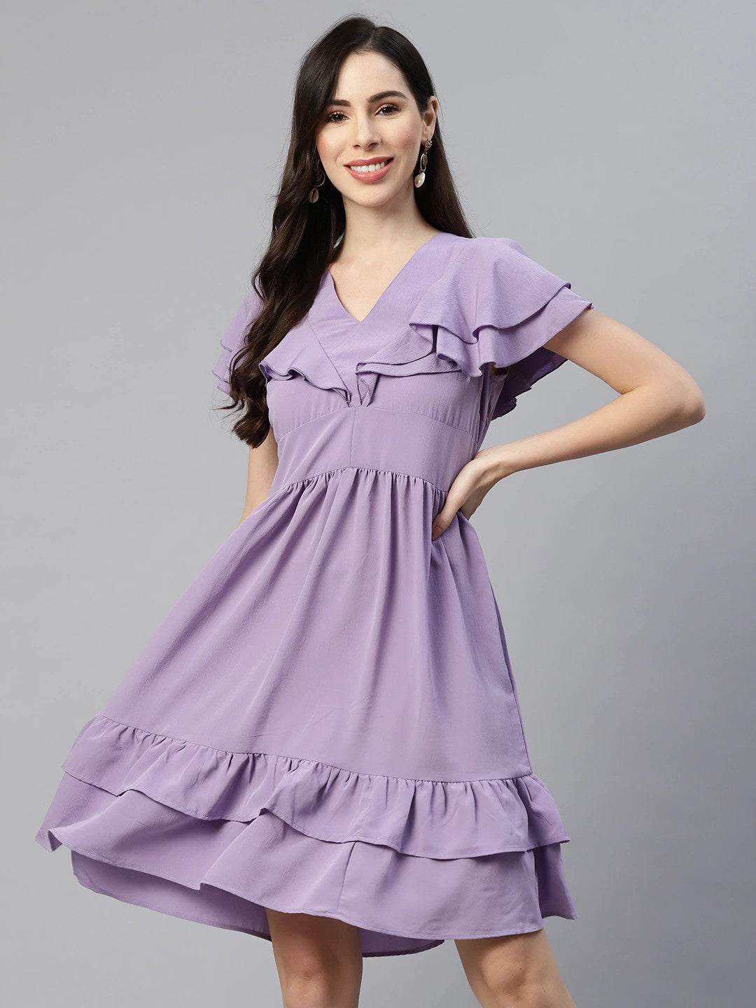 Mauve Solid A-Line Dress