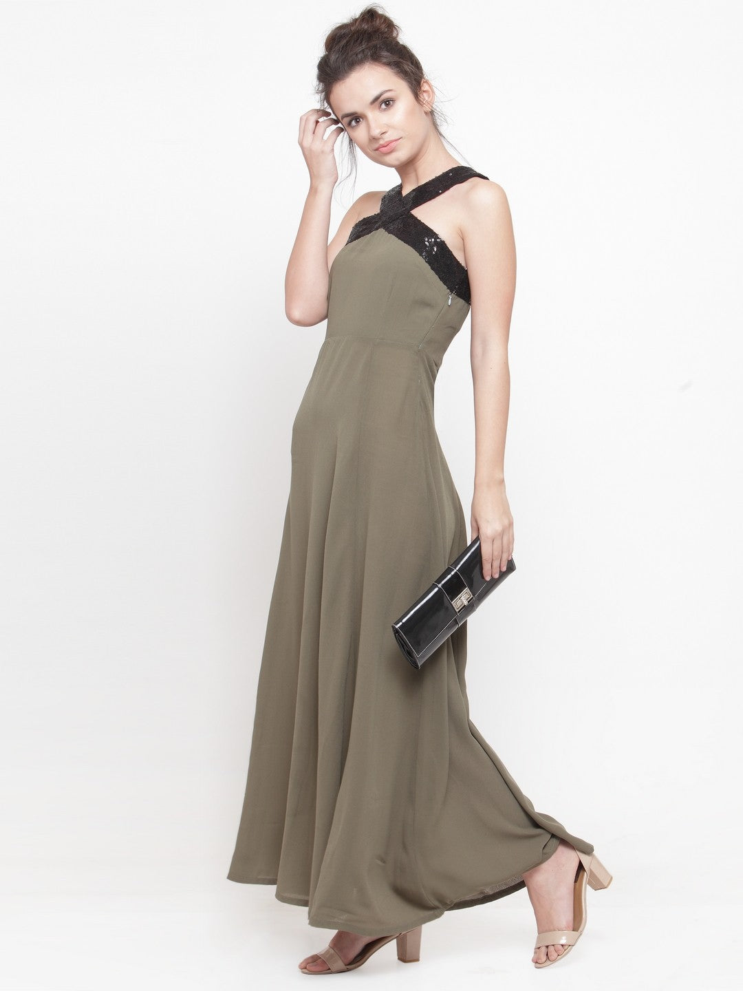 plusS Women Olive Green Solid Maxi Dress