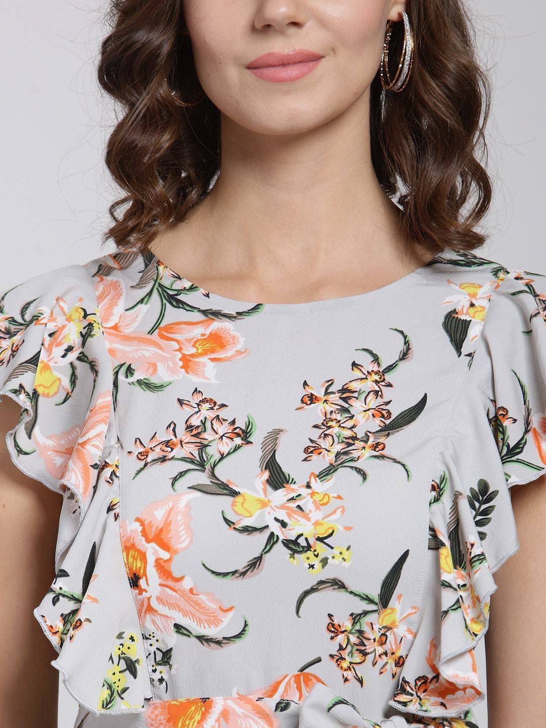 plusS Grey Floral Printed Fit and Flare Dress