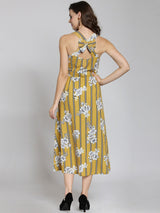 plusS Women Mustard Yellow  White Printed Fit and Flare Dress