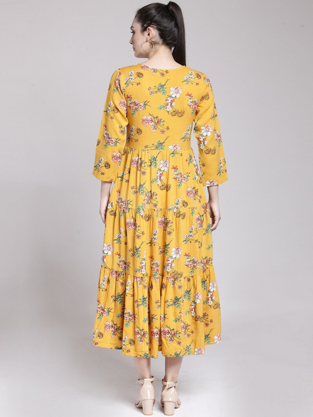 plusS Women Mustard Printed Fit and Flare Dress
