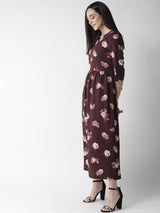 plusS Women Burgundy  Peach-Coloured Floral Print Maxi Dress