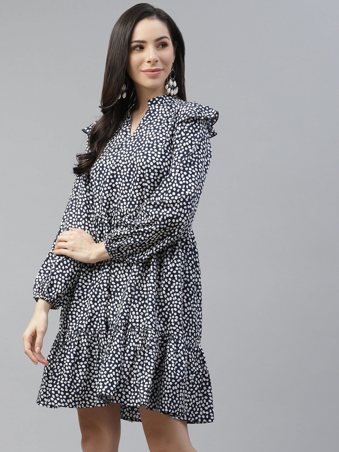 plusS Navy Blue  White Printed A-Line Dress