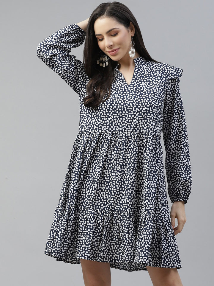 plusS Navy Blue  White Printed A-Line Dress