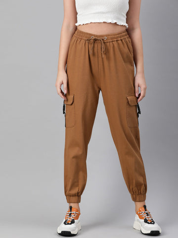 Brown Regular Fit Solid Joggers