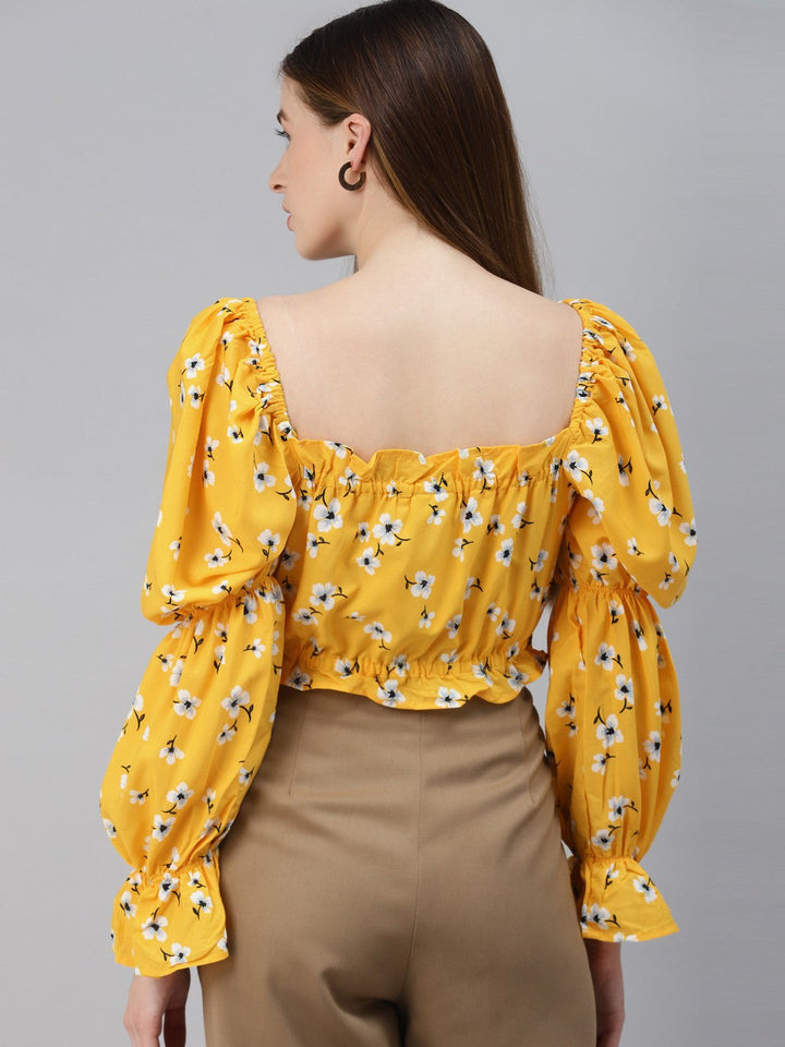 plusS Yellow Floral Regular Crop Top