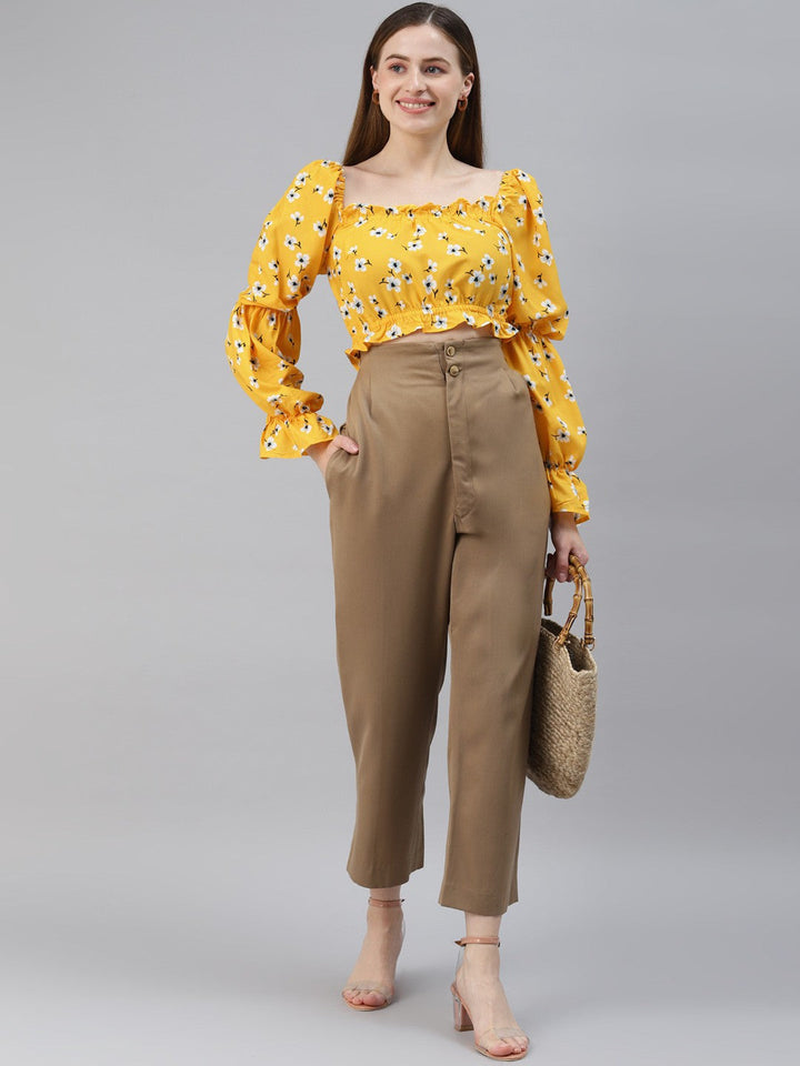 plusS Yellow Floral Regular Crop Top