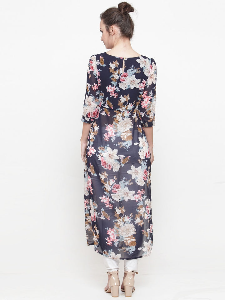 plusS Blue Floral High Slit Longline Top