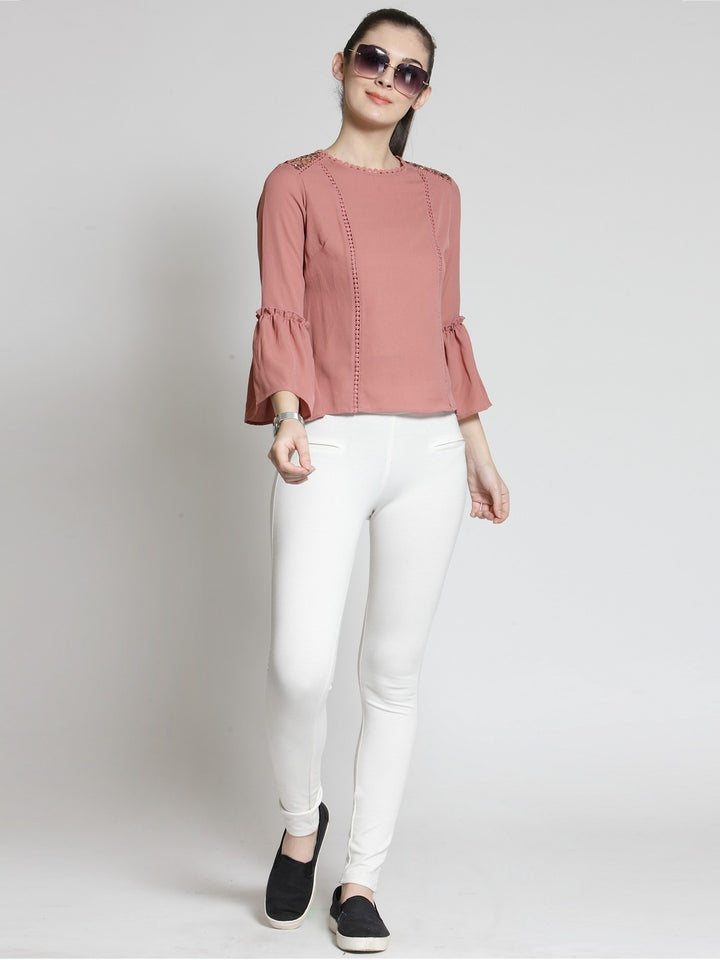 plusS Rose Applique Top With Bell Sleeves