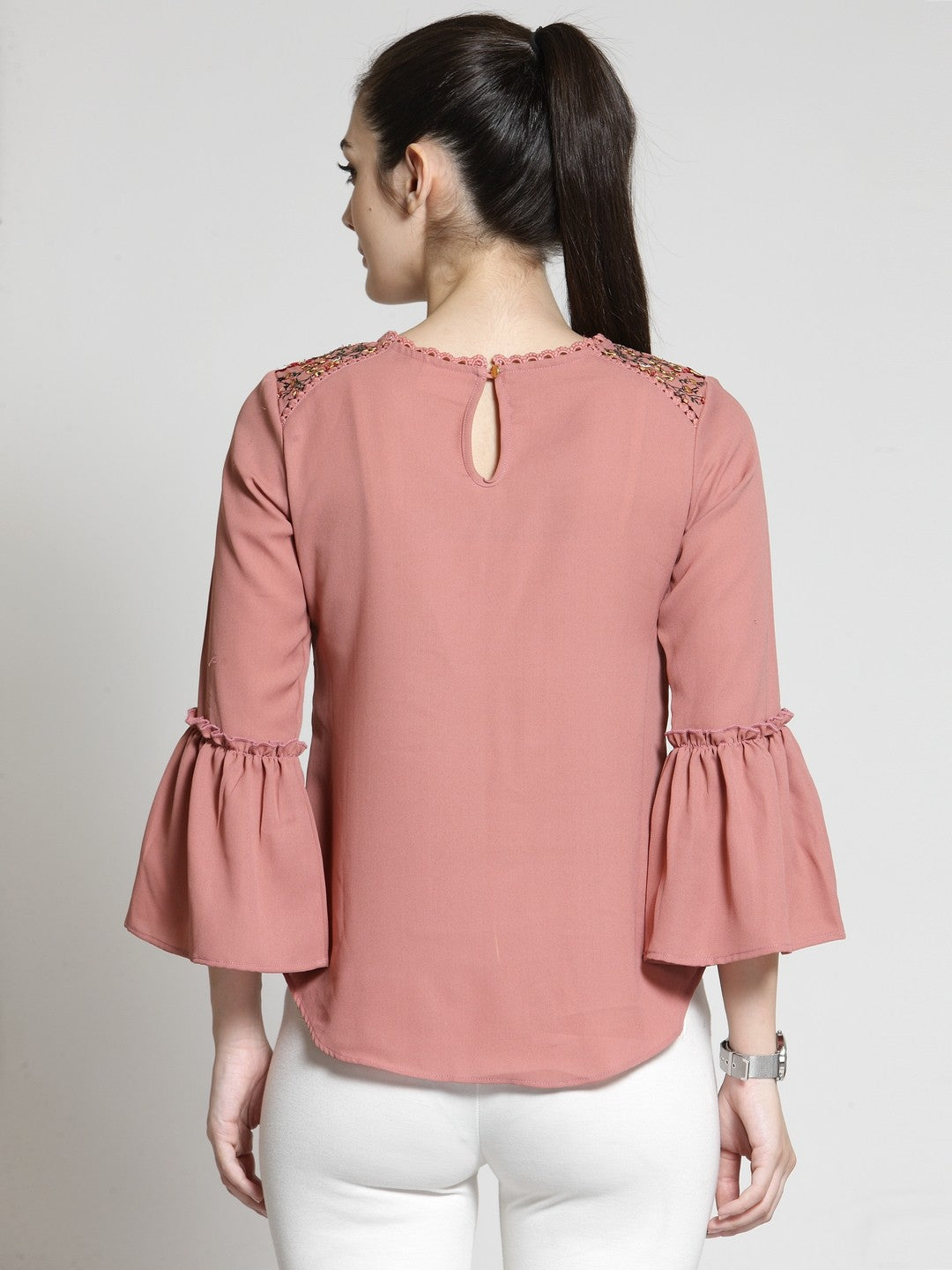 plusS Rose Applique Top With Bell Sleeves