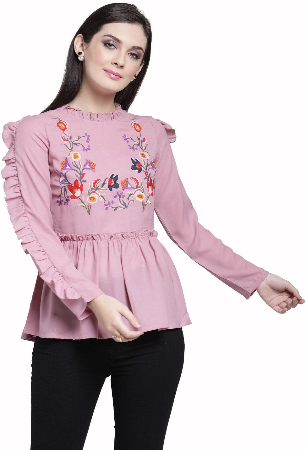 plusS Mauve Embroidered Cinched Waist Top